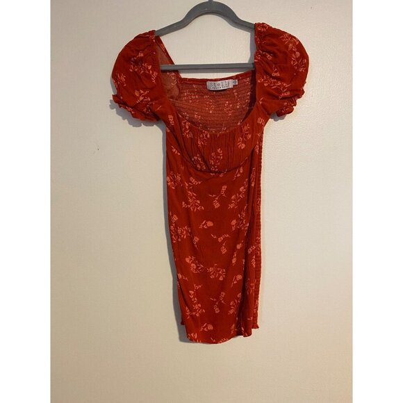 Stella Laguna Beach Dresses & Skirts - Stella Laguna Beach Red Floral Puff Sleeve Dress S Fairy Whimsigoth Indie Artsy